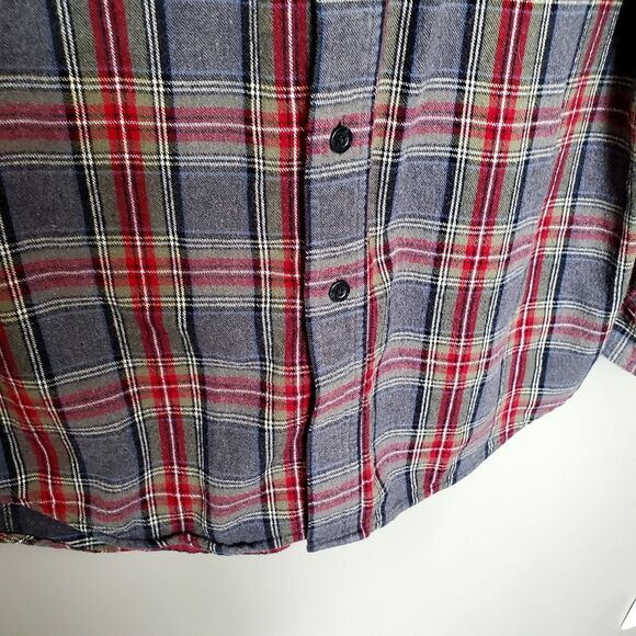 L.L. Bean Scotch Plaid Flannel Shirt Size Medium Traditional Fit Grey Stewart - Picture 6 of 10
